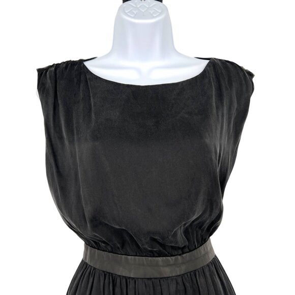 Alice + Olivia Sayah Silk Leather Cut-out A-Line Mini Dress Black Size Small - Picture 3 of 11